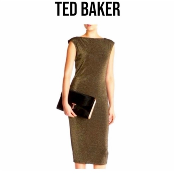 Ted Baker Gold sparkly dress size Ted 5 US 12 - Picture 1 of 11